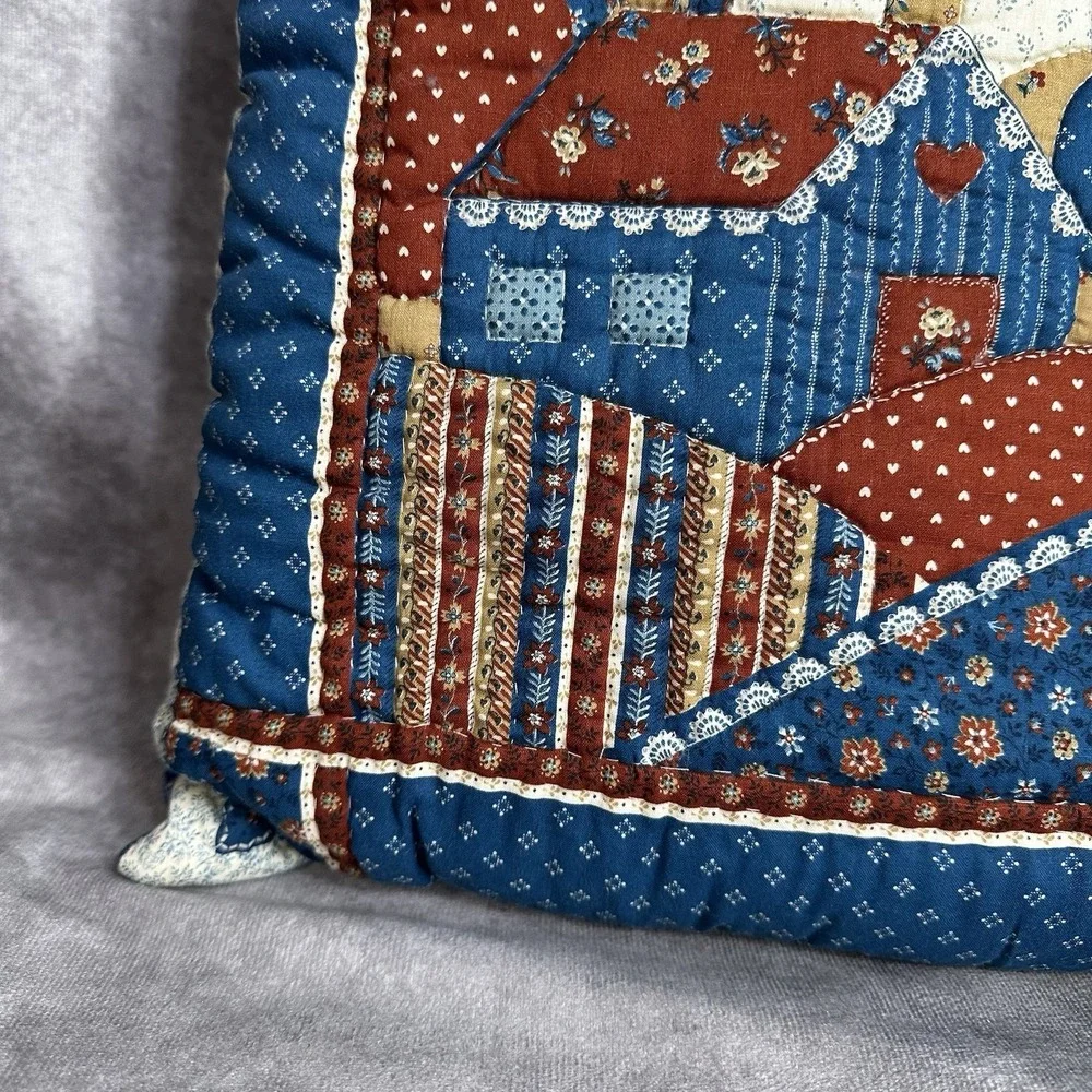 15x15 Cottagecore Quilted Throw Pillow Country Floral Scene Grannycore